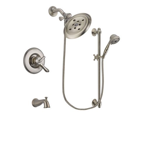 Delta Linden Stainless Steel Finish Dual Control Tub and Shower Faucet System Package with Large Rain Showerhead and 7-Spray Handheld Shower with Slide Bar Includes Rough-in Valve and Tub Spout DSP1747V