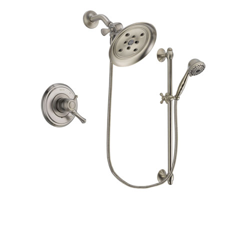 Delta Cassidy Stainless Steel Finish Dual Control Shower Faucet System Package with Large Rain Showerhead and 7-Spray Handheld Shower with Slide Bar Includes Rough-in Valve DSP1750V