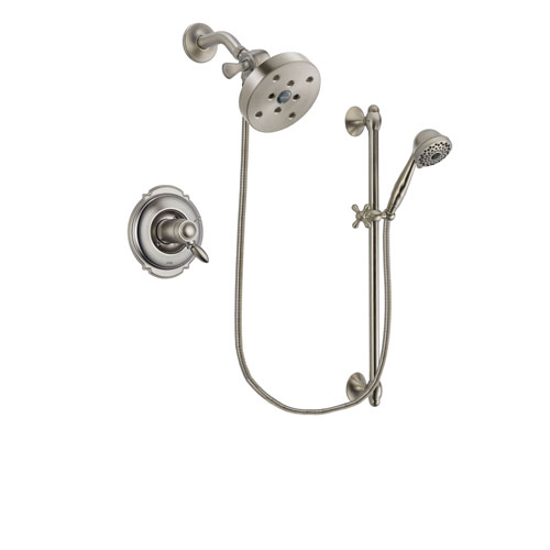 Delta Victorian Stainless Steel Finish Thermostatic Shower Faucet System Package with 5-1/2 inch Shower Head and 7-Spray Handheld Shower with Slide Bar Includes Rough-in Valve DSP1754V