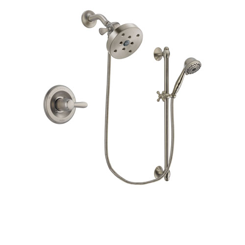 Delta Lahara Stainless Steel Finish Shower Faucet System Package with 5-1/2 inch Shower Head and 7-Spray Handheld Shower with Slide Bar Includes Rough-in Valve DSP1762V