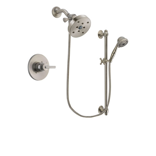 Delta Trinsic Stainless Steel Finish Shower Faucet System Package with 5-1/2 inch Shower Head and 7-Spray Handheld Shower with Slide Bar Includes Rough-in Valve DSP1764V