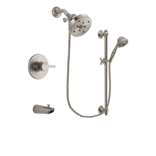 Delta Compel Stainless Steel Finish Tub and Shower Faucet System Package with 5-1/2 inch Shower Head and 7-Spray Handheld Shower with Slide Bar Includes Rough-in Valve and Tub Spout DSP1765V
