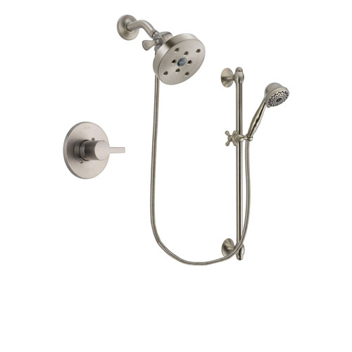 Delta Compel Stainless Steel Finish Shower Faucet System Package with 5-1/2 inch Shower Head and 7-Spray Handheld Shower with Slide Bar Includes Rough-in Valve DSP1766V