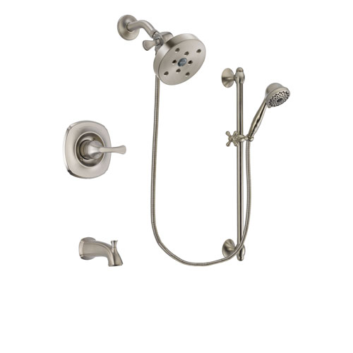 Delta Addison Stainless Steel Finish Tub and Shower Faucet System Package with 5-1/2 inch Shower Head and 7-Spray Handheld Shower with Slide Bar Includes Rough-in Valve and Tub Spout DSP1767V
