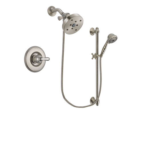 Delta Linden Stainless Steel Finish Shower Faucet System Package with 5-1/2 inch Shower Head and 7-Spray Handheld Shower with Slide Bar Includes Rough-in Valve DSP1770V