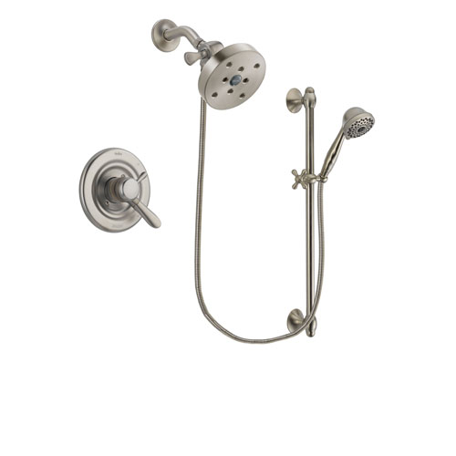 Delta Lahara Stainless Steel Finish Dual Control Shower Faucet System Package with 5-1/2 inch Shower Head and 7-Spray Handheld Shower with Slide Bar Includes Rough-in Valve DSP1772V