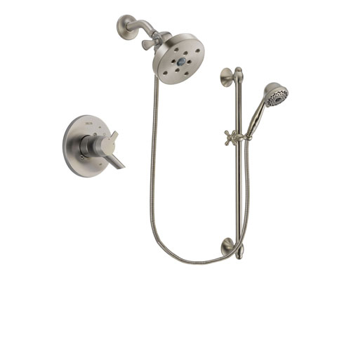 Delta Compel Stainless Steel Finish Dual Control Shower Faucet System Package with 5-1/2 inch Shower Head and 7-Spray Handheld Shower with Slide Bar Includes Rough-in Valve DSP1776V