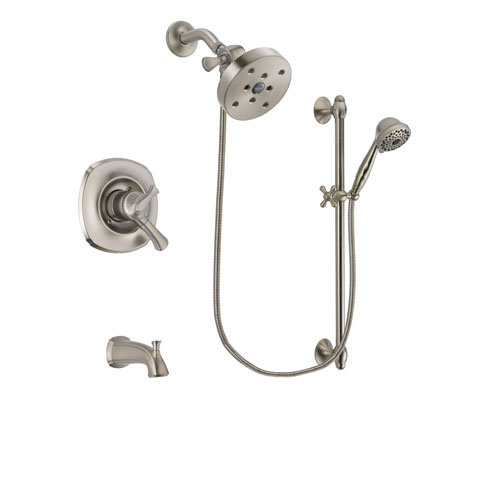 Delta Addison Stainless Steel Finish Dual Control Tub and Shower Faucet System Package with 5-1/2 inch Shower Head and 7-Spray Handheld Shower with Slide Bar Includes Rough-in Valve and Tub Spout DSP1779V