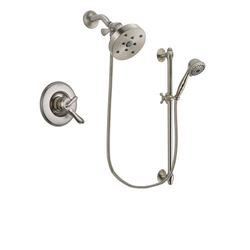 Delta Linden Stainless Steel Finish Dual Control Shower Faucet System Package with 5-1/2 inch Shower Head and 7-Spray Handheld Shower with Slide Bar Includes Rough-in Valve DSP1782V