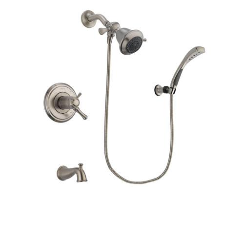 Delta Cassidy Stainless Steel Finish Thermostatic Tub and Shower Faucet System Package with Shower Head and Wall Mounted Handshower Includes Rough-in Valve and Tub Spout DSP1793V