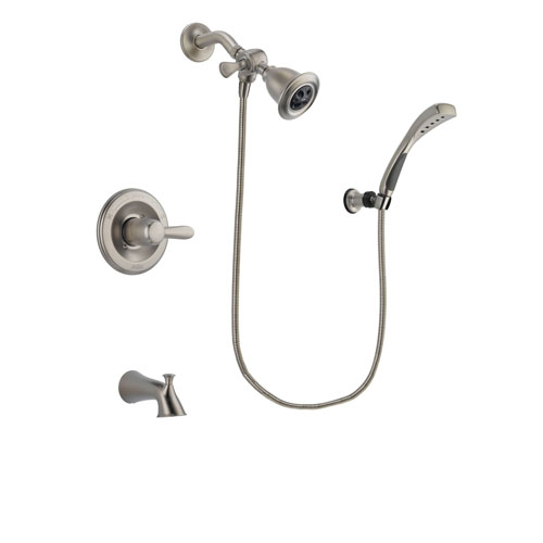Delta Lahara Stainless Steel Finish Tub and Shower Faucet System Package with Water Efficient Showerhead and Wall Mounted Handshower Includes Rough-in Valve and Tub Spout DSP1829V
