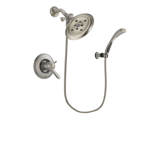 Delta Lahara Stainless Steel Finish Thermostatic Shower Faucet System Package with Large Rain Showerhead and Wall Mounted Handshower Includes Rough-in Valve DSP1854V