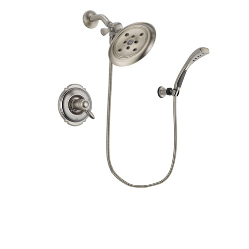 Delta Victorian Stainless Steel Finish Thermostatic Shower Faucet System Package with Large Rain Showerhead and Wall Mounted Handshower Includes Rough-in Valve DSP1856V