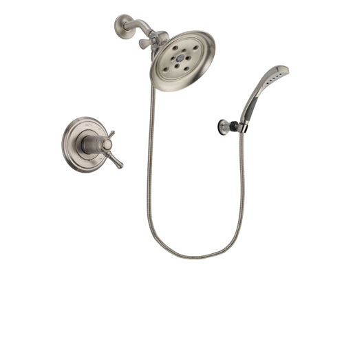 Delta Cassidy Stainless Steel Finish Thermostatic Shower Faucet System Package with Large Rain Showerhead and Wall Mounted Handshower Includes Rough-in Valve DSP1862V