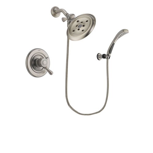 Delta Leland Stainless Steel Finish Dual Control Shower Faucet System Package with Large Rain Showerhead and Wall Mounted Handshower Includes Rough-in Valve DSP1880V