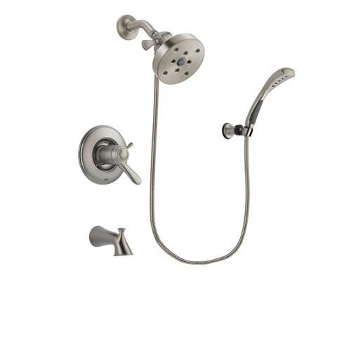 Delta Lahara Stainless Steel Finish Thermostatic Tub and Shower Faucet System Package with 5-1/2 inch Shower Head and Wall Mounted Handshower Includes Rough-in Valve and Tub Spout DSP1887V