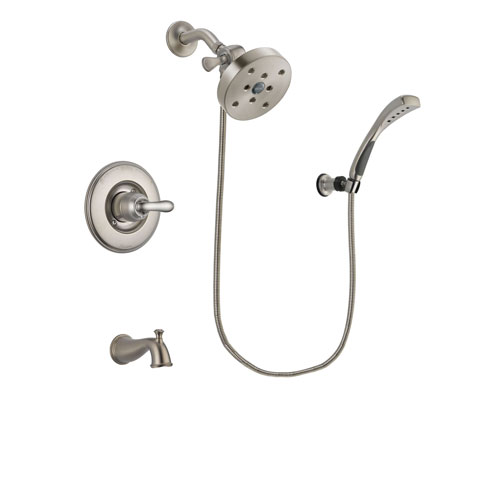 Delta Linden Stainless Steel Finish Tub and Shower Faucet System Package with 5-1/2 inch Shower Head and Wall Mounted Handshower Includes Rough-in Valve and Tub Spout DSP1905V