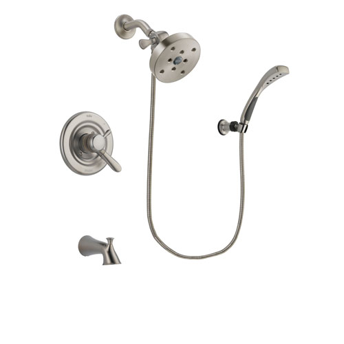 Delta Lahara Stainless Steel Finish Dual Control Tub and Shower Faucet System Package with 5-1/2 inch Shower Head and Wall Mounted Handshower Includes Rough-in Valve and Tub Spout DSP1907V