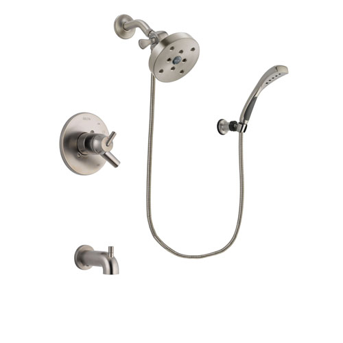 Delta Trinsic Stainless Steel Finish Dual Control Tub and Shower Faucet System Package with 5-1/2 inch Shower Head and Wall Mounted Handshower Includes Rough-in Valve and Tub Spout DSP1909V