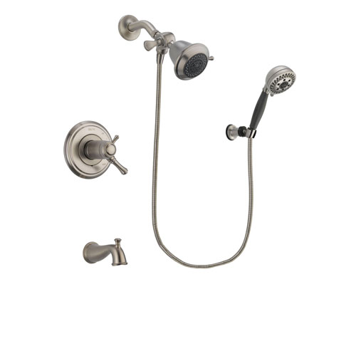 Delta Cassidy Stainless Steel Finish Thermostatic Tub and Shower Faucet System Package with Shower Head and 5-Setting Wall Mount Personal Handheld Shower Includes Rough-in Valve and Tub Spout DSP1929V