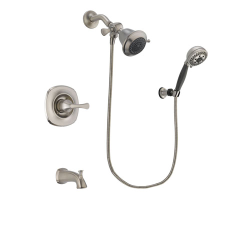 Delta Addison Stainless Steel Finish Tub and Shower Faucet System Package with Shower Head and 5-Setting Wall Mount Personal Handheld Shower Includes Rough-in Valve and Tub Spout DSP1937V