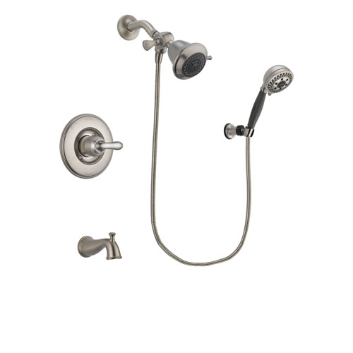 Delta Linden Stainless Steel Finish Tub and Shower Faucet System Package with Shower Head and 5-Setting Wall Mount Personal Handheld Shower Includes Rough-in Valve and Tub Spout DSP1939V