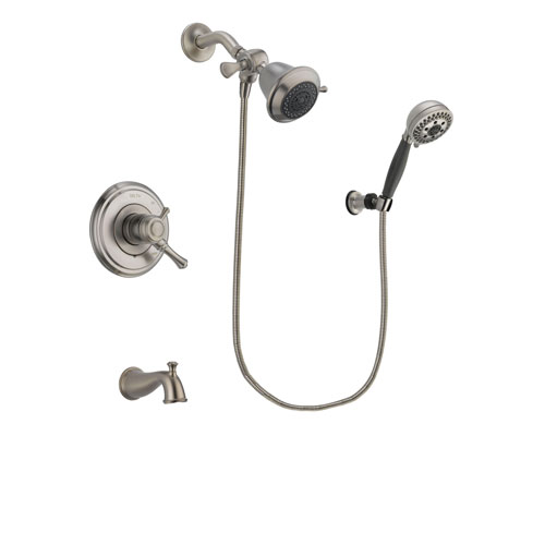 Delta Cassidy Stainless Steel Finish Dual Control Tub and Shower Faucet System Package with Shower Head and 5-Setting Wall Mount Personal Handheld Shower Includes Rough-in Valve and Tub Spout DSP1953V