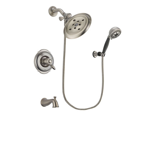 Delta Victorian Stainless Steel Finish Thermostatic Tub and Shower Faucet System Package with Large Rain Showerhead and 5-Setting Wall Mount Personal Handheld Shower Includes Rough-in Valve and Tub Spout DSP1991V