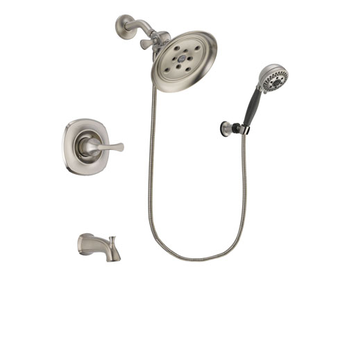 Delta Addison Stainless Steel Finish Tub and Shower Faucet System Package with Large Rain Showerhead and 5-Setting Wall Mount Personal Handheld Shower Includes Rough-in Valve and Tub Spout DSP2005V
