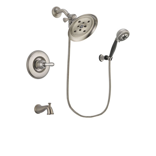 Delta Linden Stainless Steel Finish Tub and Shower Faucet System Package with Large Rain Showerhead and 5-Setting Wall Mount Personal Handheld Shower Includes Rough-in Valve and Tub Spout DSP2007V