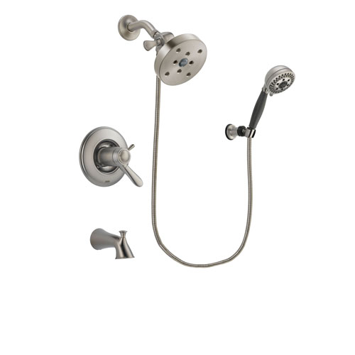 Delta Lahara Stainless Steel Finish Thermostatic Tub and Shower Faucet System Package with 5-1/2 inch Shower Head and 5-Setting Wall Mount Personal Handheld Shower Includes Rough-in Valve and Tub Spout DSP2023V