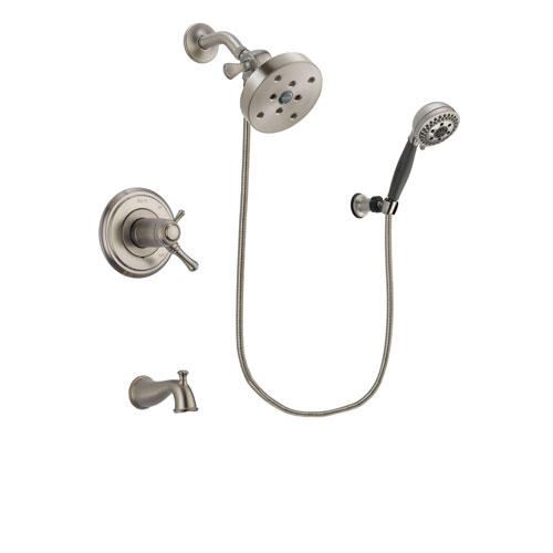 Delta Cassidy Stainless Steel Finish Thermostatic Tub and Shower Faucet System Package with 5-1/2 inch Shower Head and 5-Setting Wall Mount Personal Handheld Shower Includes Rough-in Valve and Tub Spout DSP2031V