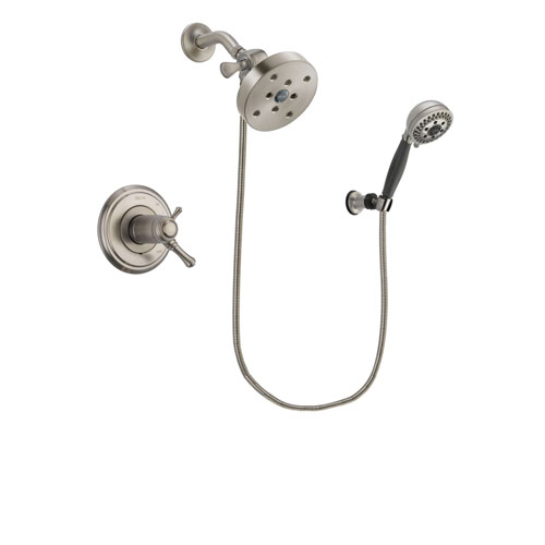 Delta Cassidy Stainless Steel Finish Thermostatic Shower Faucet System Package with 5-1/2 inch Shower Head and 5-Setting Wall Mount Personal Handheld Shower Includes Rough-in Valve DSP2032V