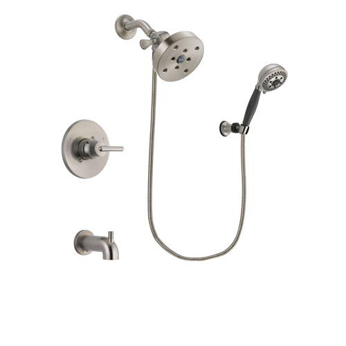 Delta Trinsic Stainless Steel Finish Tub and Shower Faucet System Package with 5-1/2 inch Shower Head and 5-Setting Wall Mount Personal Handheld Shower Includes Rough-in Valve and Tub Spout DSP2035V