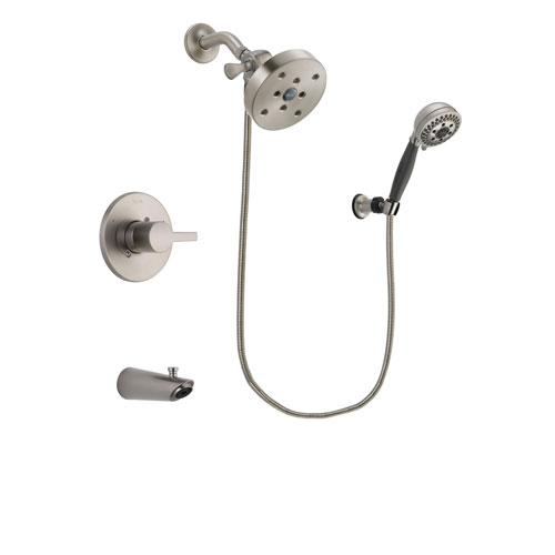 Delta Compel Stainless Steel Finish Tub and Shower Faucet System Package with 5-1/2 inch Shower Head and 5-Setting Wall Mount Personal Handheld Shower Includes Rough-in Valve and Tub Spout DSP2037V
