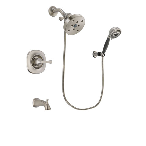 Delta Addison Stainless Steel Finish Tub and Shower Faucet System Package with 5-1/2 inch Shower Head and 5-Setting Wall Mount Personal Handheld Shower Includes Rough-in Valve and Tub Spout DSP2039V