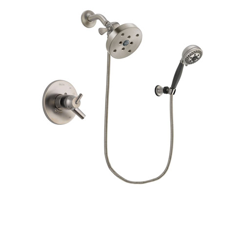 Delta Trinsic Stainless Steel Finish Dual Control Shower Faucet System Package with 5-1/2 inch Shower Head and 5-Setting Wall Mount Personal Handheld Shower Includes Rough-in Valve DSP2046V