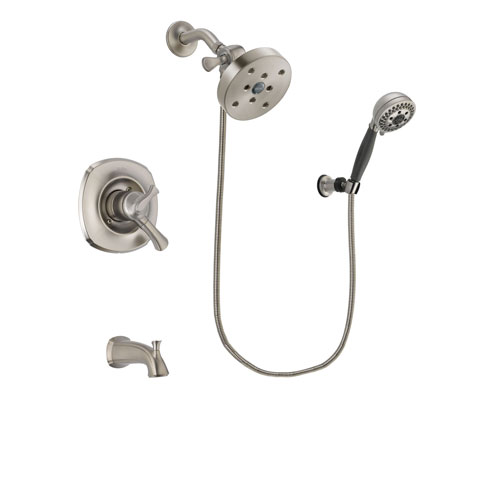 Delta Addison Stainless Steel Finish Dual Control Tub and Shower Faucet System Package with 5-1/2 inch Shower Head and 5-Setting Wall Mount Personal Handheld Shower Includes Rough-in Valve and Tub Spout DSP2051V