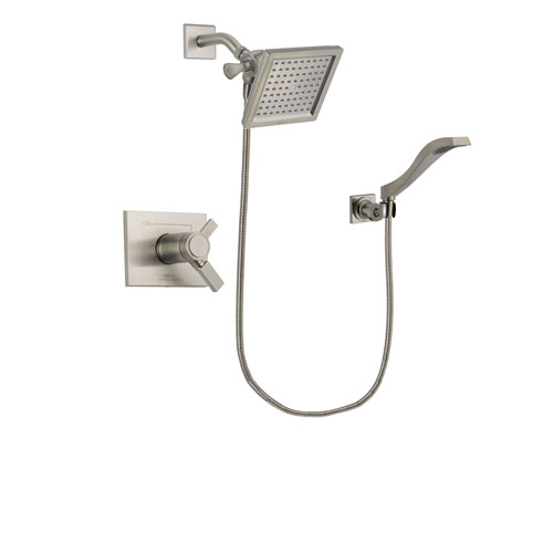 Delta Vero Stainless Steel Finish Thermostatic Shower Faucet System Package with 6.5-inch Square Rain Showerhead and Modern Wall Mount Handheld Shower Spray Includes Rough-in Valve DSP2078V