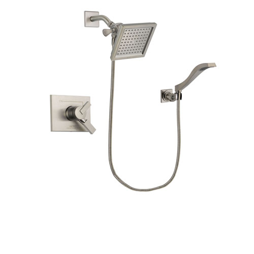 Delta Vero Stainless Steel Finish Dual Control Shower Faucet System Package with 6.5-inch Square Rain Showerhead and Modern Wall Mount Handheld Shower Spray Includes Rough-in Valve DSP2090V
