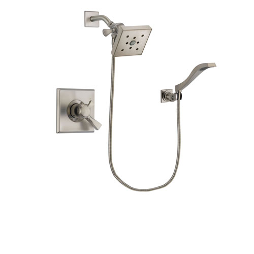 Delta Dryden Stainless Steel Finish Dual Control Shower Faucet System Package with Square Shower Head and Modern Wall Mount Handheld Shower Spray Includes Rough-in Valve DSP2106V