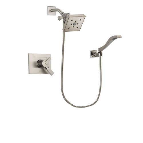 Delta Vero Stainless Steel Finish Dual Control Shower Faucet System Package with Square Shower Head and Modern Wall Mount Handheld Shower Spray Includes Rough-in Valve DSP2108V