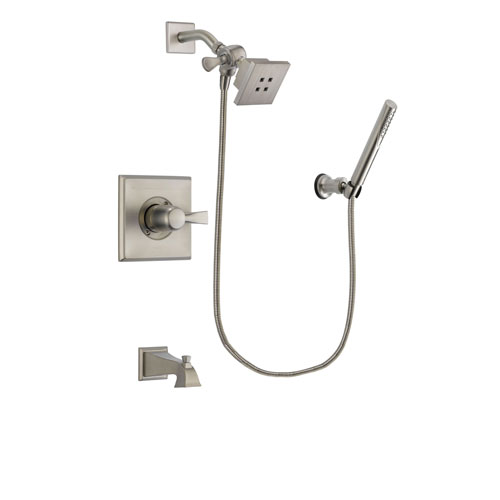 Delta Dryden Stainless Steel Finish Tub and Shower Faucet System Package with Square Showerhead and Modern Handheld Shower Spray Includes Rough-in Valve and Tub Spout DSP2117V