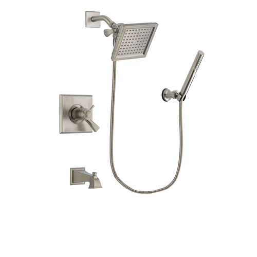 Delta Dryden Stainless Steel Finish Thermostatic Tub and Shower Faucet System Package with 6.5-inch Square Rain Showerhead and Modern Handheld Shower Spray Includes Rough-in Valve and Tub Spout DSP2129V