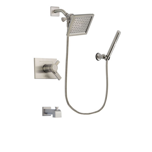 Delta Vero Stainless Steel Finish Thermostatic Tub and Shower Faucet System Package with 6.5-inch Square Rain Showerhead and Modern Handheld Shower Spray Includes Rough-in Valve and Tub Spout DSP2131V
