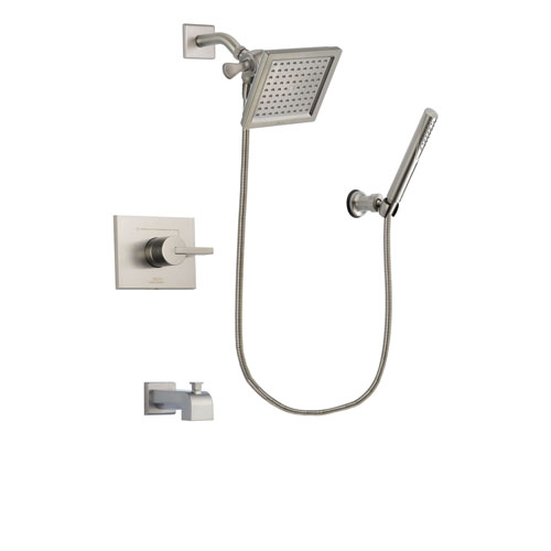 Delta Vero Stainless Steel Finish Tub and Shower Faucet System Package with 6.5-inch Square Rain Showerhead and Modern Handheld Shower Spray Includes Rough-in Valve and Tub Spout DSP2137V