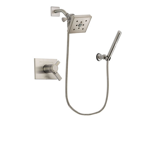 Delta Vero Stainless Steel Finish Thermostatic Shower Faucet System Package with Square Shower Head and Modern Handheld Shower Spray Includes Rough-in Valve DSP2150V