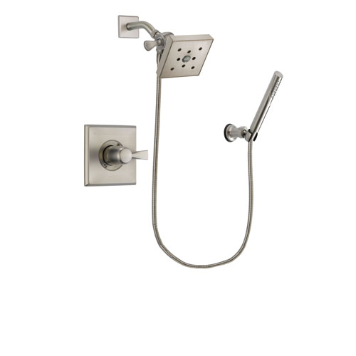 Delta Dryden Stainless Steel Finish Shower Faucet System Package with Square Shower Head and Modern Handheld Shower Spray Includes Rough-in Valve DSP2154V
