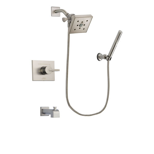 Delta Vero Stainless Steel Finish Tub and Shower Faucet System Package with Square Shower Head and Modern Handheld Shower Spray Includes Rough-in Valve and Tub Spout DSP2155V
