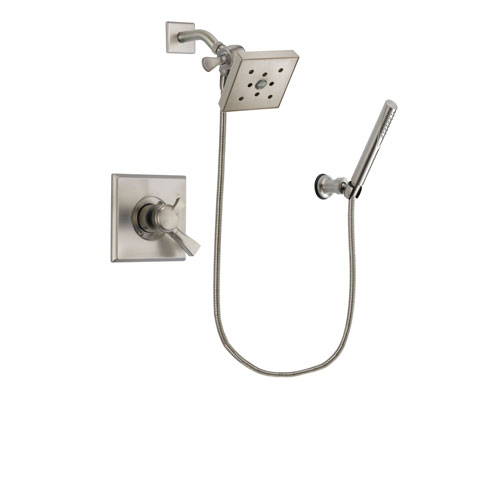 Delta Dryden Stainless Steel Finish Dual Control Shower Faucet System Package with Square Shower Head and Modern Handheld Shower Spray Includes Rough-in Valve DSP2160V
